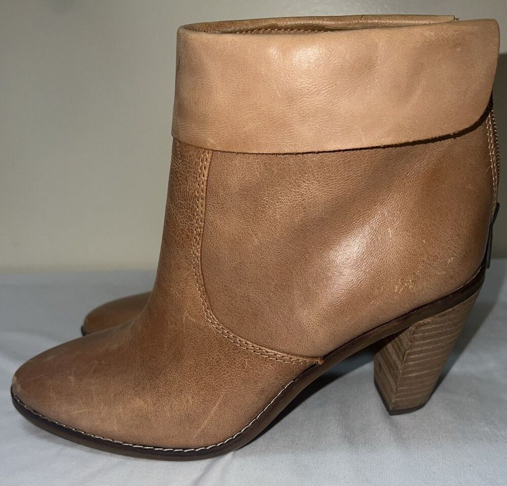 LUCKY BRAND Women's 8.5M / 39 Tan Leather Zip Ankle Boots Cuff 3" Heel - Picture 3 of 8